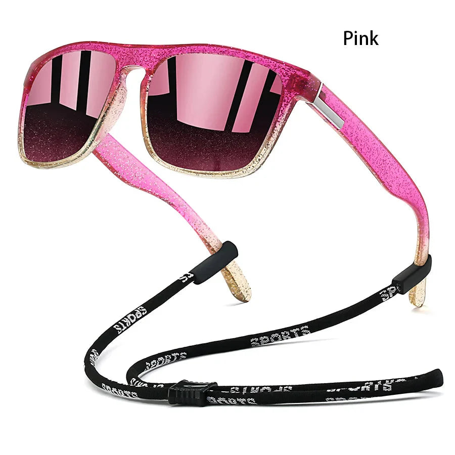 Sunglasses with Chain for Men and Women, Classic Square, Driving, Fishing, Colorful, Lightweight, Outdoor Safety Goggles