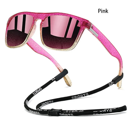 Sunglasses with Chain for Men and Women, Classic Square, Driving, Fishing, Colorful, Lightweight, Outdoor Safety Goggles