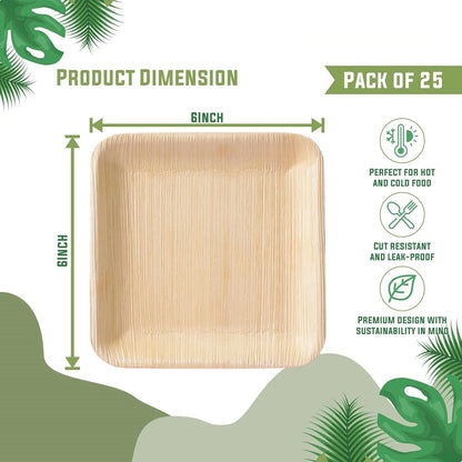 25PCS 6in/8in/10in Disposable Palm Leaf Plate Square Dessert Plates Eco-friendly Bamboo Like Plates Wedding Party Birthday