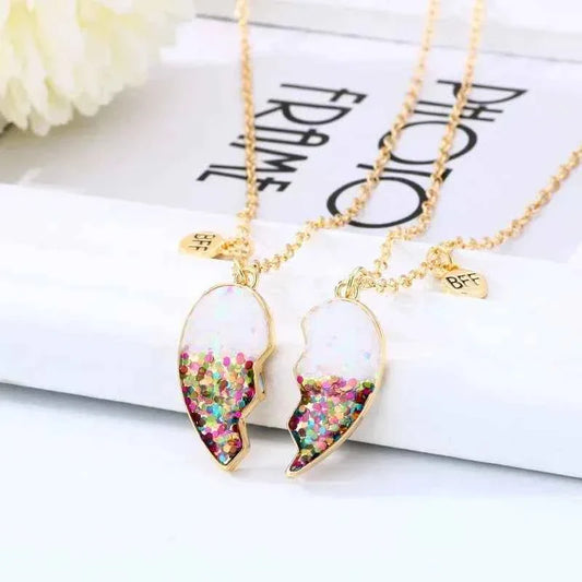 Cute 2 Pcs BFF Necklace Heart Pendant Best Friend Necklace Fashion Couple Chain Necklace Children Friendship Jewelry