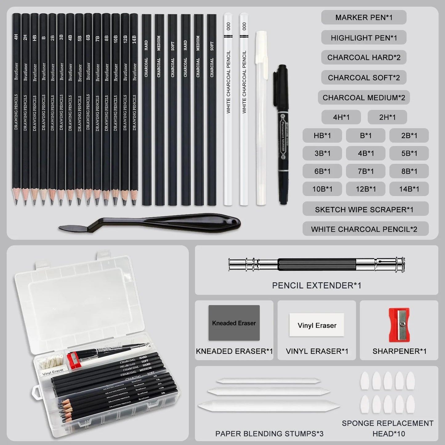 14-60 pcs Drawing Set Sketching Kit - Art Supplies,for Adults Artists with 3-Color Sketchbook,Graphite,Pastel,Charcoal Pencils