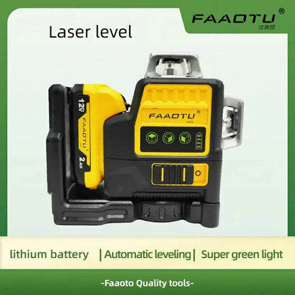 FAAOTU DW089LG 12 Lines 3 Sides 360 Degree Vertical 12V Lithium Battery Laser Level Horizontal Green Meter Outdoor