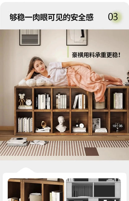 Solid Wood Short Bookshelf Floor Storage Cabinet Grid Organizer Shelf for Living Room Home & Kindergarten Display Unit