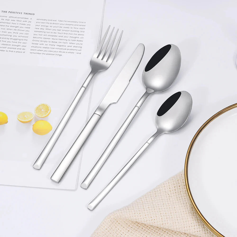 Elegant Thin Silver Cutlery Set - Mirror Polished Stainless Steel Tableware