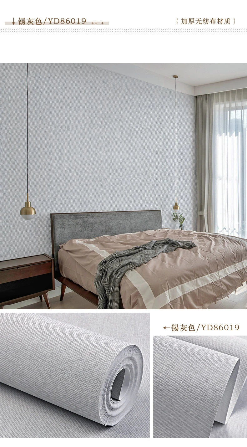 Modern Nordic Linen Textured Wallpaper – Eco-Friendly Non-Woven Solid Color Wall Covering