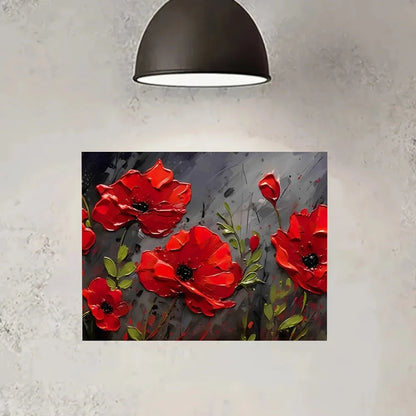 Contemporary Red Poppies Canvas Painting, Framed 11.8x15.7in, Meadow Wall Art, Ready to Hang Home Decor - Anniversary Gift