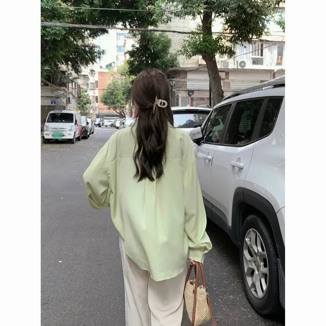 Sunscreen Shirt for Women in Summer New Polo Collar French Unique Loose Solid Color Long-sleeved Top Trendy