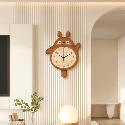 Cartoon Cat Design Wall Clock Wooden Sway Hanging Clock Decorative Painting For Restaurant Home Decor Gift