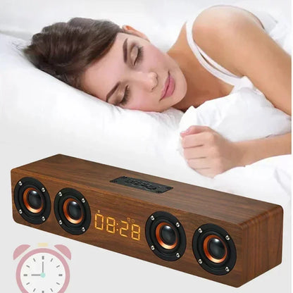 Wooden Soundbar Wireless Bluetooth Speaker Portable Retro Soundbox Subwoofer for TV Computer with FM Radio TF Card USB Boom Box