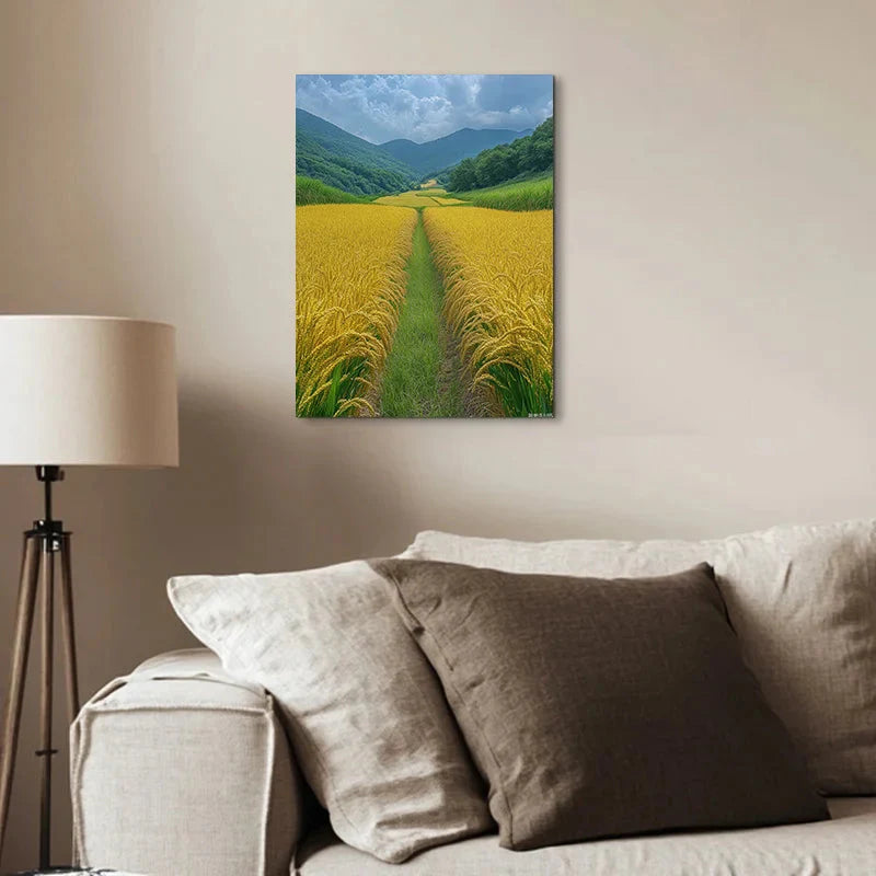 Charming Yellow Rice Fields Canvas Art - Frameless Home Decor for Office & Cafe | Ideal Gift for Any Room