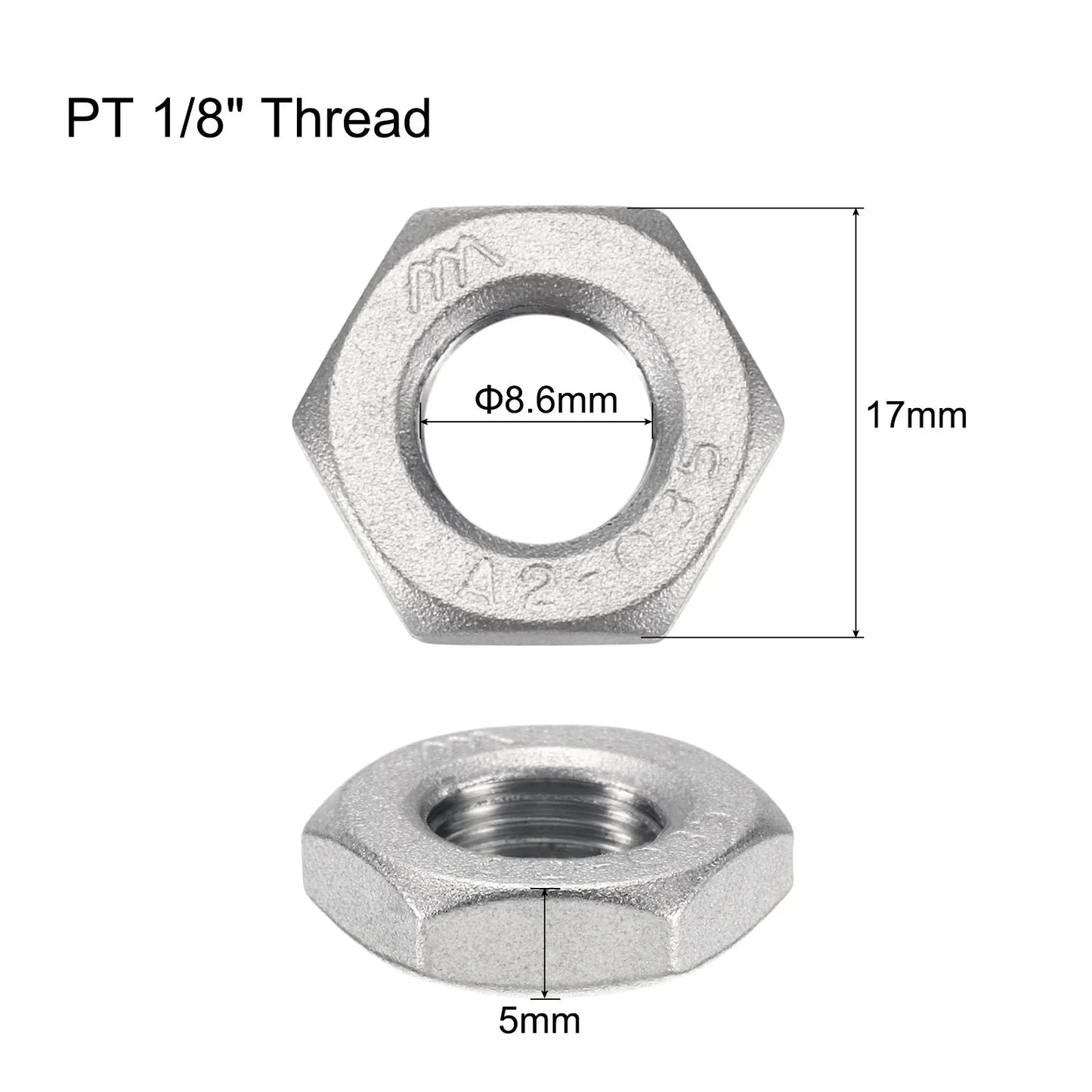 2/5Pcs Cast Pipe Fitting Hex Locknut, 304 Stainless Steel Hex Lock Nut Female Thread for Water Broom and Undercarriage Cleaner