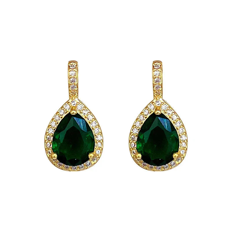 2pcs/set Jewelry Sets Women Elegant Waterdrop Green Rhinestone Pendant Necklace stud Earrings Wedding Dress Bridal Jewelry Set