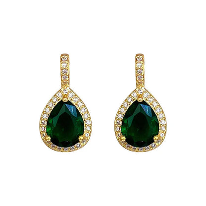 2pcs/set Jewelry Sets Women Elegant Waterdrop Green Rhinestone Pendant Necklace stud Earrings Wedding Dress Bridal Jewelry Set