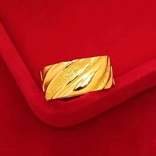 Luxury 24K 9999 Pure Gold real gold Star Sea Male Ring Wave Pattern Opening Adjustable Ring