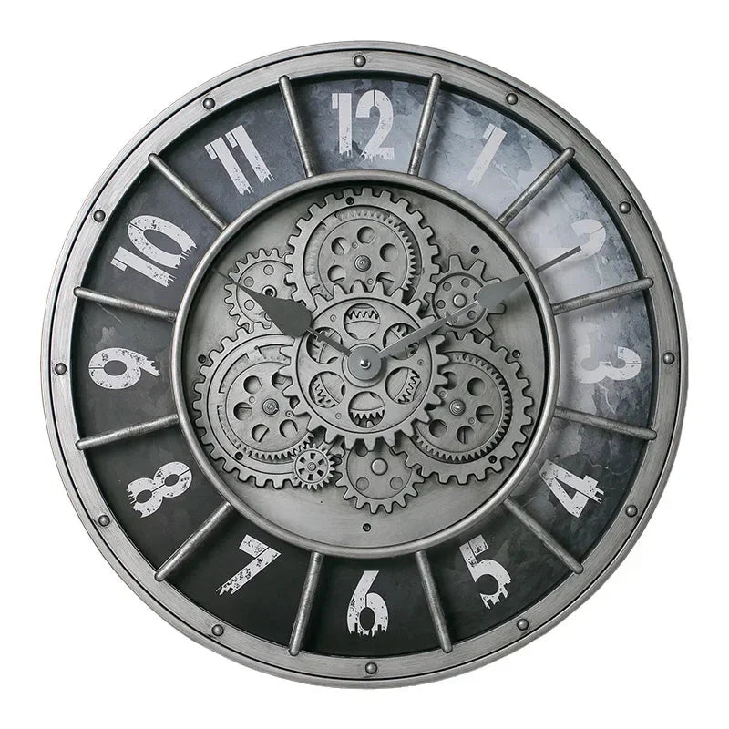 Retro Industrial Roman Wall Clock  Gear Rotation Clock Living Room Decorative Wall Clock Stylish Silent Wall Clock Quartz Clock