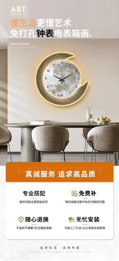 20in LED Light Wall Clock Dining Room Living Moon The Earth Modelling Silent Movement Bedroom Clock Wall Decoration Home Gifts