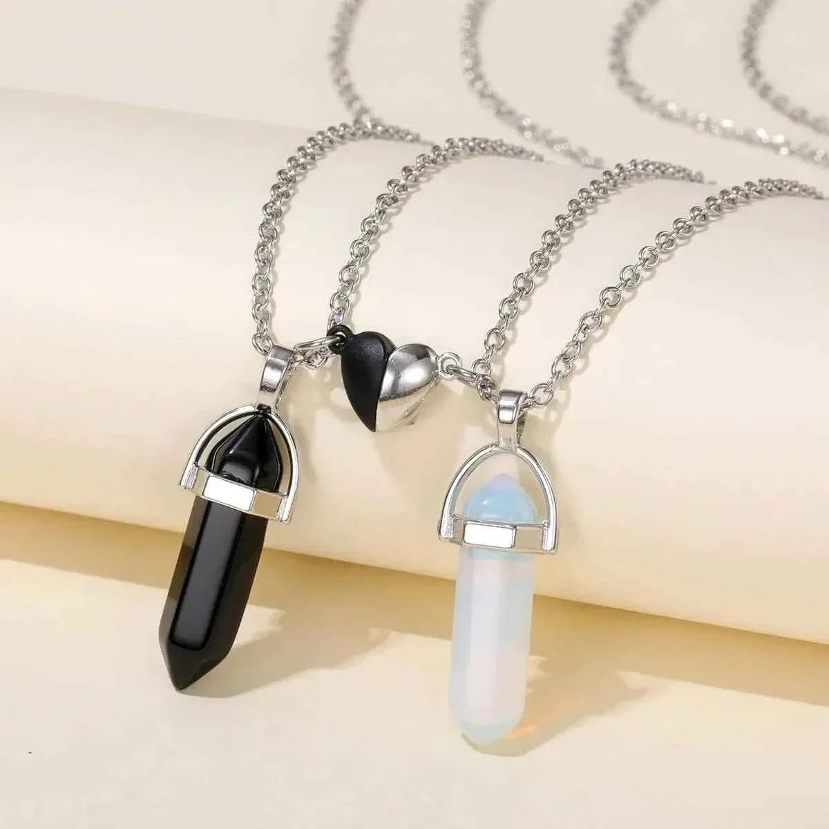 Crystal Friendship Matching Couples Necklaces for Women Men with Heart Charm, Dainty Rose Quartz Best Friends BFF Necklace