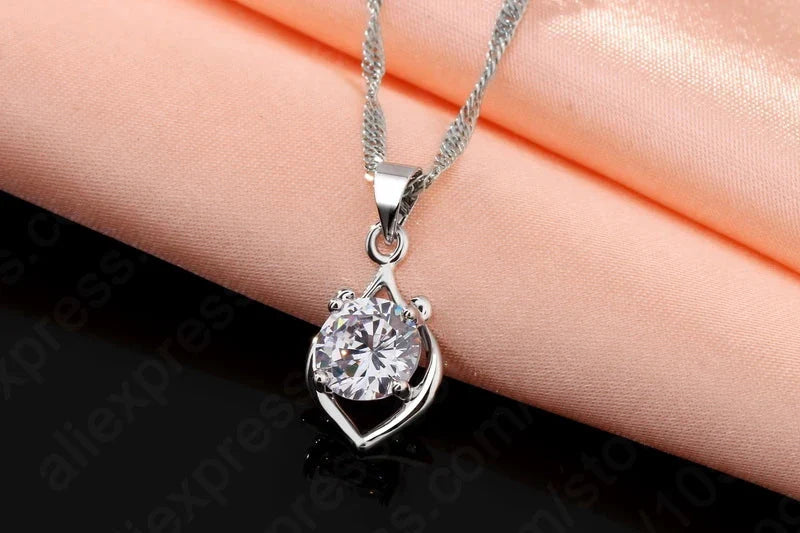 Charming Luxury Elegant Rhinestone Pendant Jewelry Set Include 925 Sterling Silver Necklace/Earring Sets