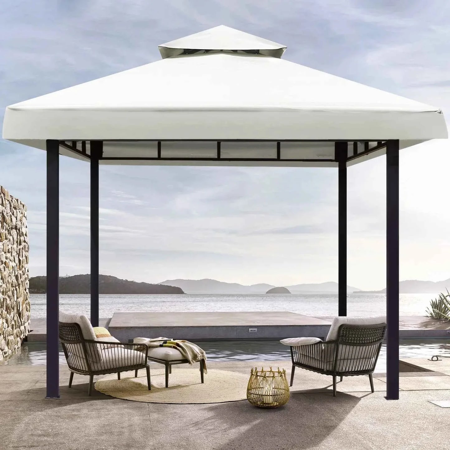 Grill Gazebo Replacement Canopy Roof, Outdoor BBQ Gazebo Top, Double Tiered Shelter Cover Roof ,for Yard Patio Garden Sunshade