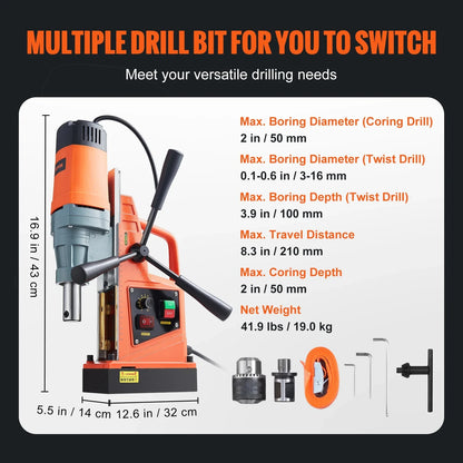 SucceBuy 1300W 1400W 2" Electric Drilling Machine Magnetic Drill Press Boring Diameter Power Drill 810 PRM Drill