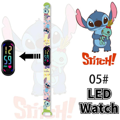 Disney Stitch Digital Kids' Watches Anime Figures LED Luminous Watch Touch Waterproof Electronic Sports Watch Kids Birthday Gift