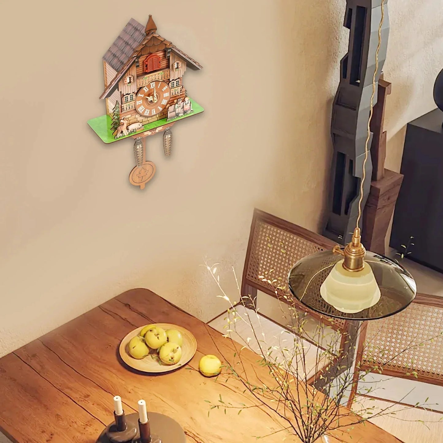 Wall Mount Clock Cuckoo Clock, Wood Cuckoo-Clock 7:00-21:00 Chime Time 25*10*50cm Pointers+Time Scales Display