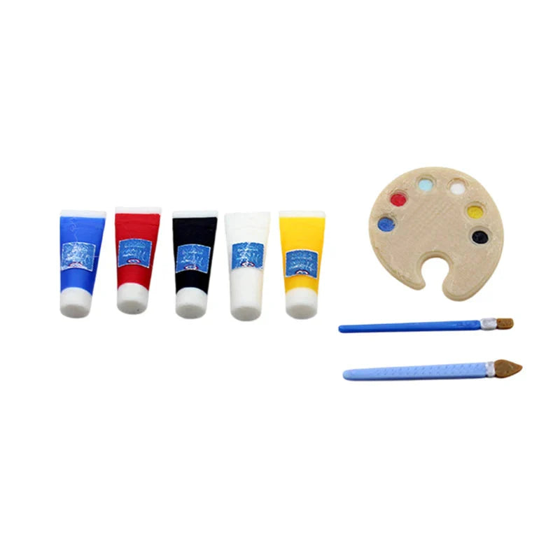1/12 Dollhouse Draw Room Art Supplies Decoration Dolls House Accessories Mini Pigment Tube Paint Brush Palette Model Dollhouse