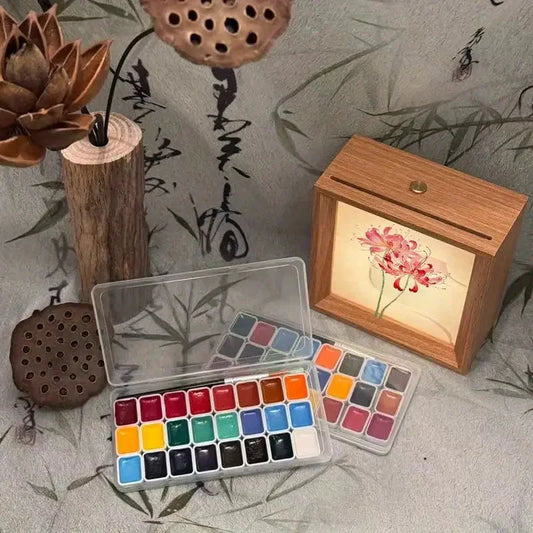 The 24-color traditional Chinese painting pigments for Nail art or beginners in ink wash painting and landscape painting
