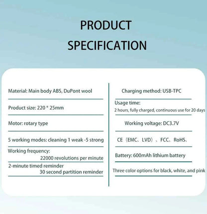 Morning Renewal -360 ° Rotating Electric Toothbrush, Adult Timer 5-mode Rechargeable Toothbrush, 4 replaceable brush heads elect