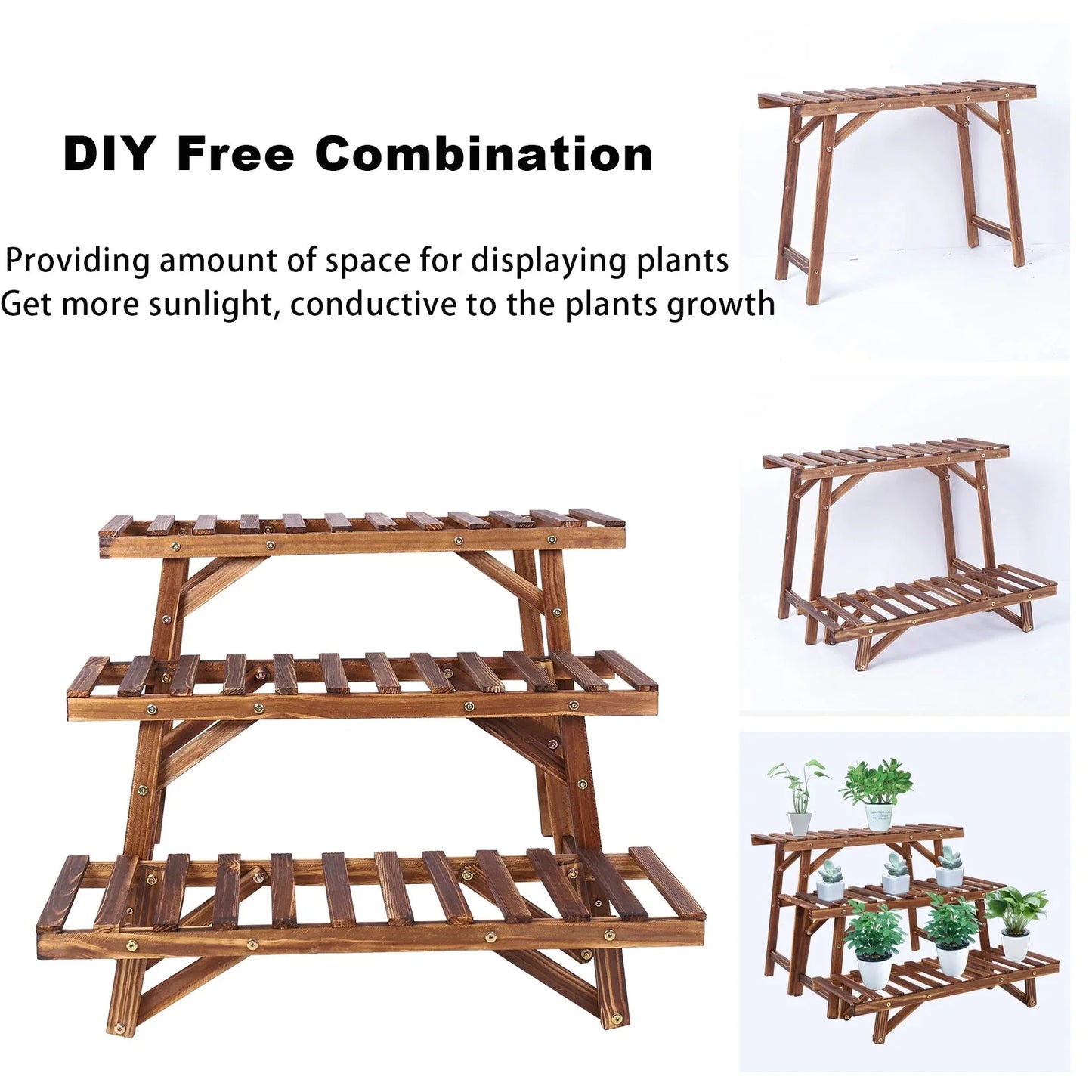 3 Tier Wood Ladder Shelf Corner Plant Stand Indoor Outdoor Flower Pot Rack