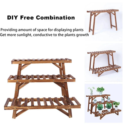 3 Tier Wood Ladder Shelf Corner Plant Stand Indoor Outdoor Flower Pot Rack