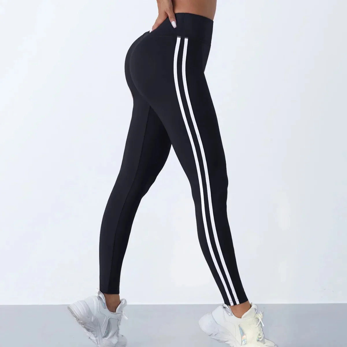 MODX High-Waist Striped Seamless Yoga Leggings - Sculpting & Tummy Control Gym Tights