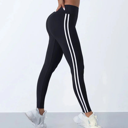 MODX High-Waist Striped Seamless Yoga Leggings - Sculpting & Tummy Control Gym Tights
