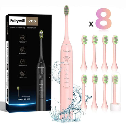 Fairywill FW-Y05 Electric Sonic Toothbrush - Rechargeable Adult Toothbrush with 8 Replacement Heads