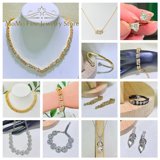 2025 New Fine Jewelry Set Luxury White Gold High Quality Geometric Crystal Luxury Necklace Bracelet Earrings Ring Gift for Women