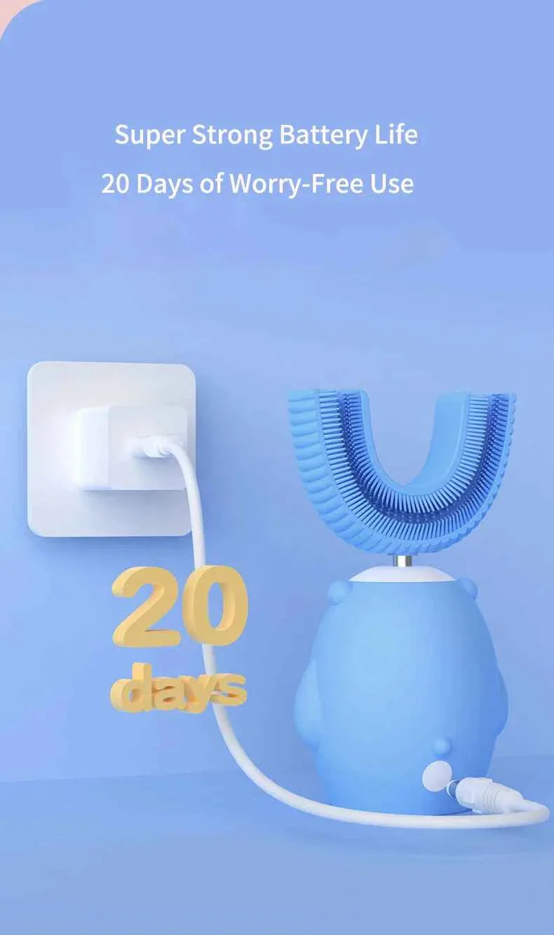 360° Sonic Electric Toothbrush U Shape Rechargeable for Kids Children Automatic Silicone Tooth Brush Smart Timer Blue Light IPX7