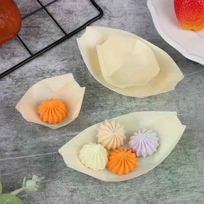 50Pcs Wood Boats Plates Sushi Salad Dessert Bowl Wood Serving Bowl Disposable Sushi Serving Trays Sushi Boat Plates