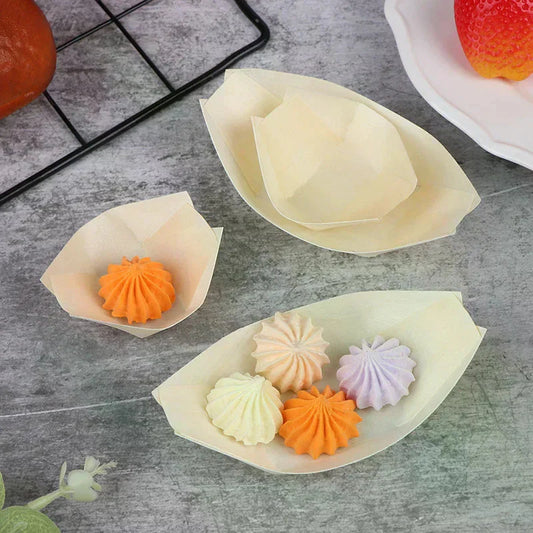 50Pcs Wood Boats Plates Sushi Salad Dessert Bowl Wood Serving Bowl Disposable Sushi Serving Trays Sushi Boat Plates
