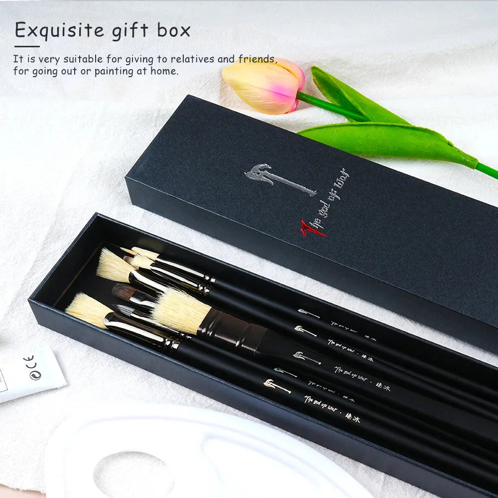 10 Pcs Paint Brushes Set Bristle Hair Professional Drawing Long Rod Painting Brush Oil Acrylic Watercolor Art Supplies