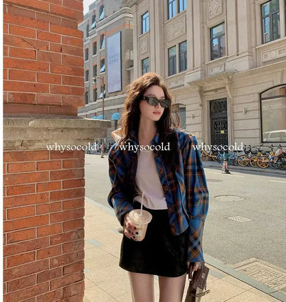 Checkered shirt women's 2024 spring new design sense niche French chic long sleeved shirt  retro top  womens tops