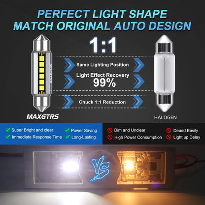 5Pcs MAXGTRS LED C5W C10W 39mm 41mm 42mm LED Festoon Canbus Error Free 6500K White Car Interior Light Reading Dome Trunk Lamp 12