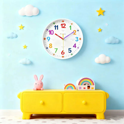 Early Education Wall Clock Colorful Number Kids Learning Time for School Classroom Bedrooms Silent Analog Clock 8/10/12 Inch