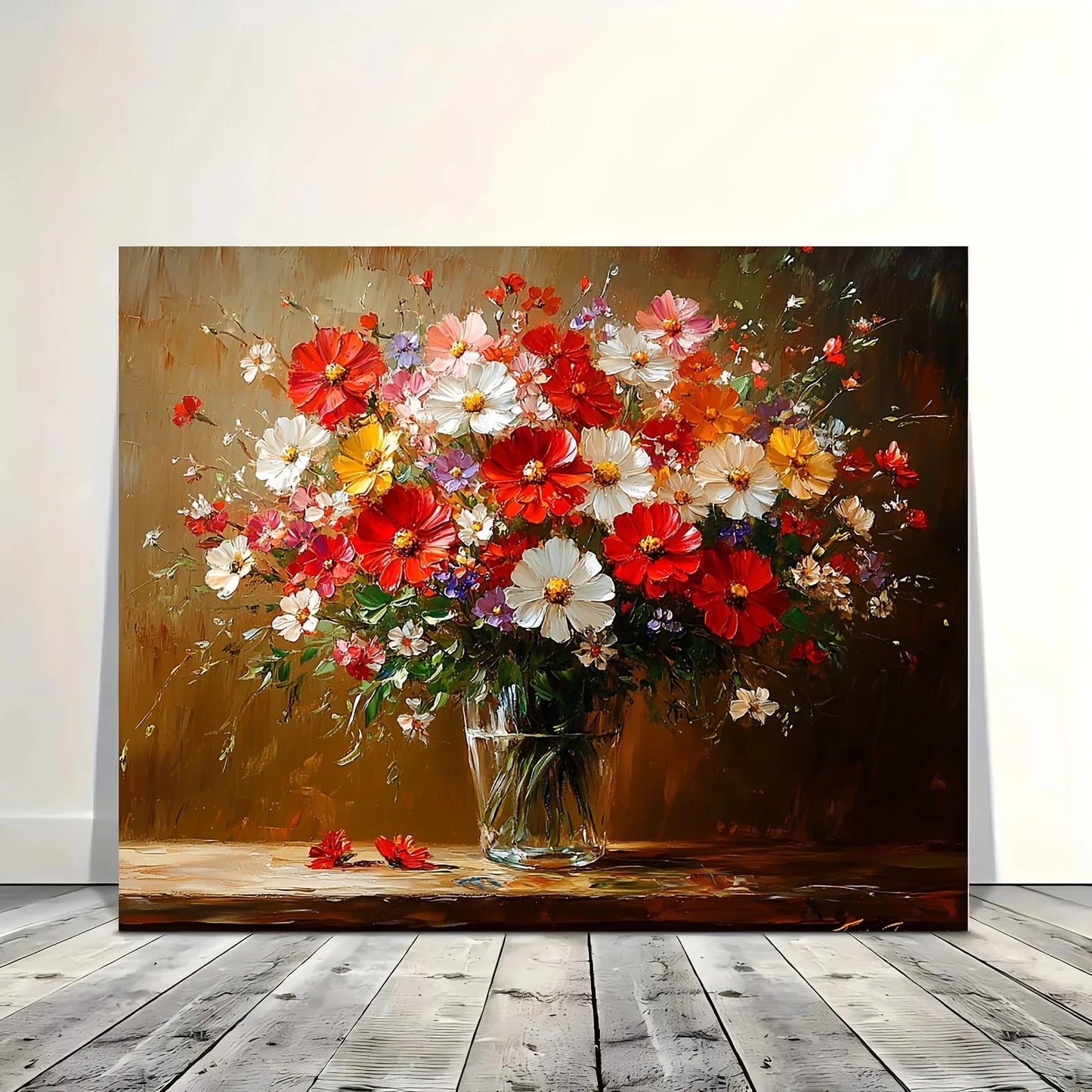 Vibrant Floral Canvas Wall Art - Wooden Framed Colorful Bouquet Print for Home, Office, Living Room, Bedroom, 11.8x15.7 inches