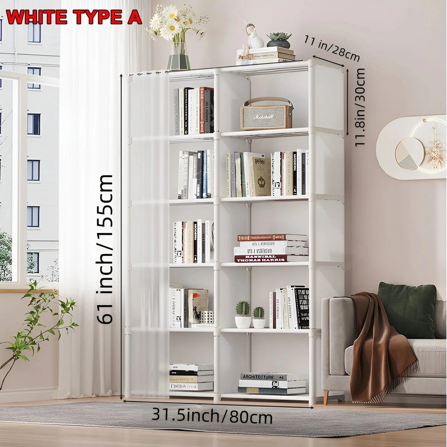 6 Layers Simple Wardrobe Portable Clothes Toys Organizer Dustproof Double Row High Capacity Partition Bookshelf Bedroom Cabinet