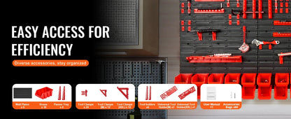 SucceBuy 30Bin Wall Mounted Storage Bins Parts Rack Organizer Garage with Wall Panels Hooks Plastic Shop Tool for Screw Nails