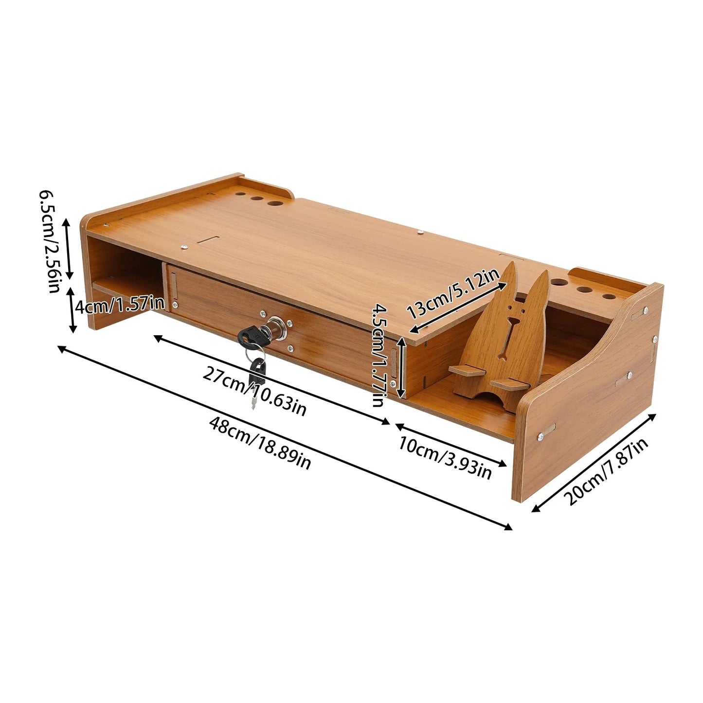 Home Computer Monitor Lift Stand with Drawers and Phone Holder, Desktop Organizer, Desktop Drawer Storage Cabinet