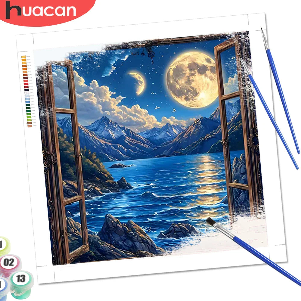 HUACAN Coloring By Numbers Mountain Landscape HandPainted Kits Home Decor Sea Painting Drawing Pictures By Numbers Diy Gift Art