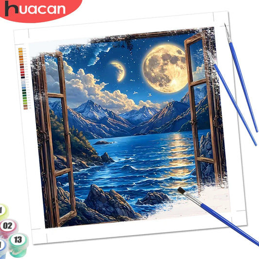 HUACAN Coloring By Numbers Mountain Landscape HandPainted Kits Home Decor Sea Painting Drawing Pictures By Numbers Diy Gift Art