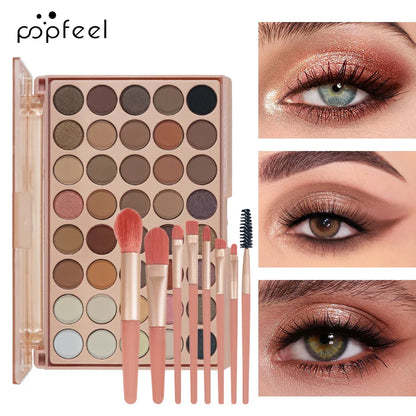 POPFEEL 40-Color Earth Tone & Pink Eyeshadow Palette – Versatile Shimmer, Matte, and Highlight Shades for Effortless Blending。