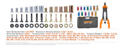 SucceBuy 14" 16" Rivet Nut Tool Rivnut Tool Kit with Metric and SAE Mandrels 70PCS/186PCS Rivet Nuts With Rugged Carrying Case
